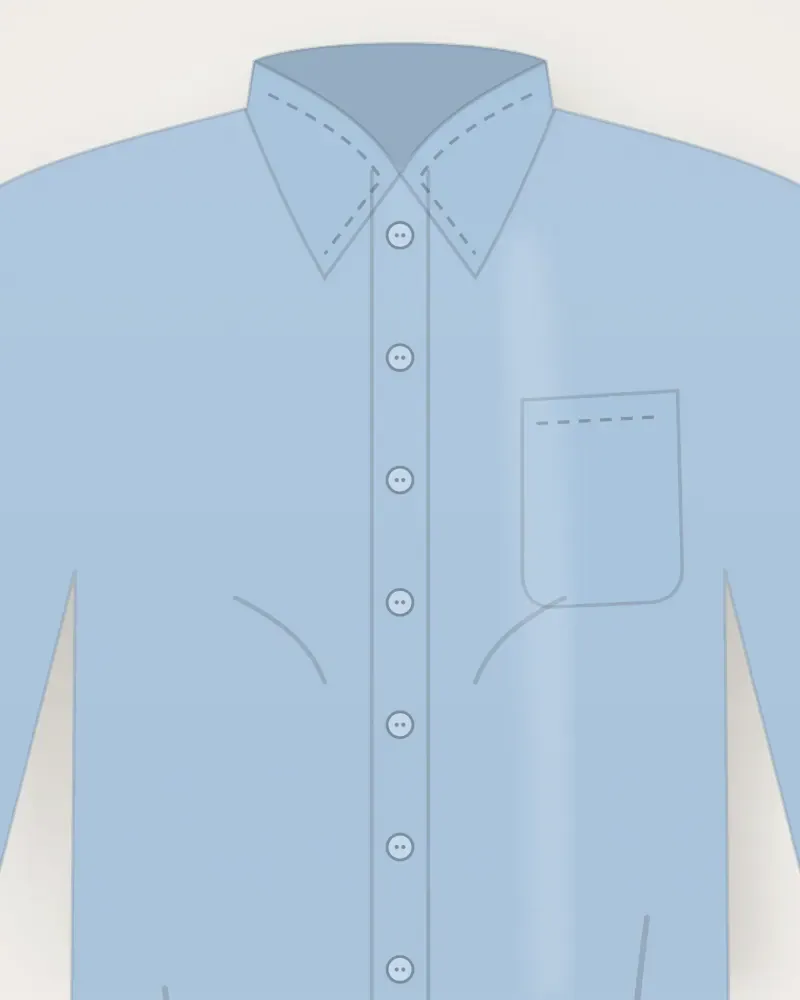 Kemeja Oxford, Biru muda, tampak dekat