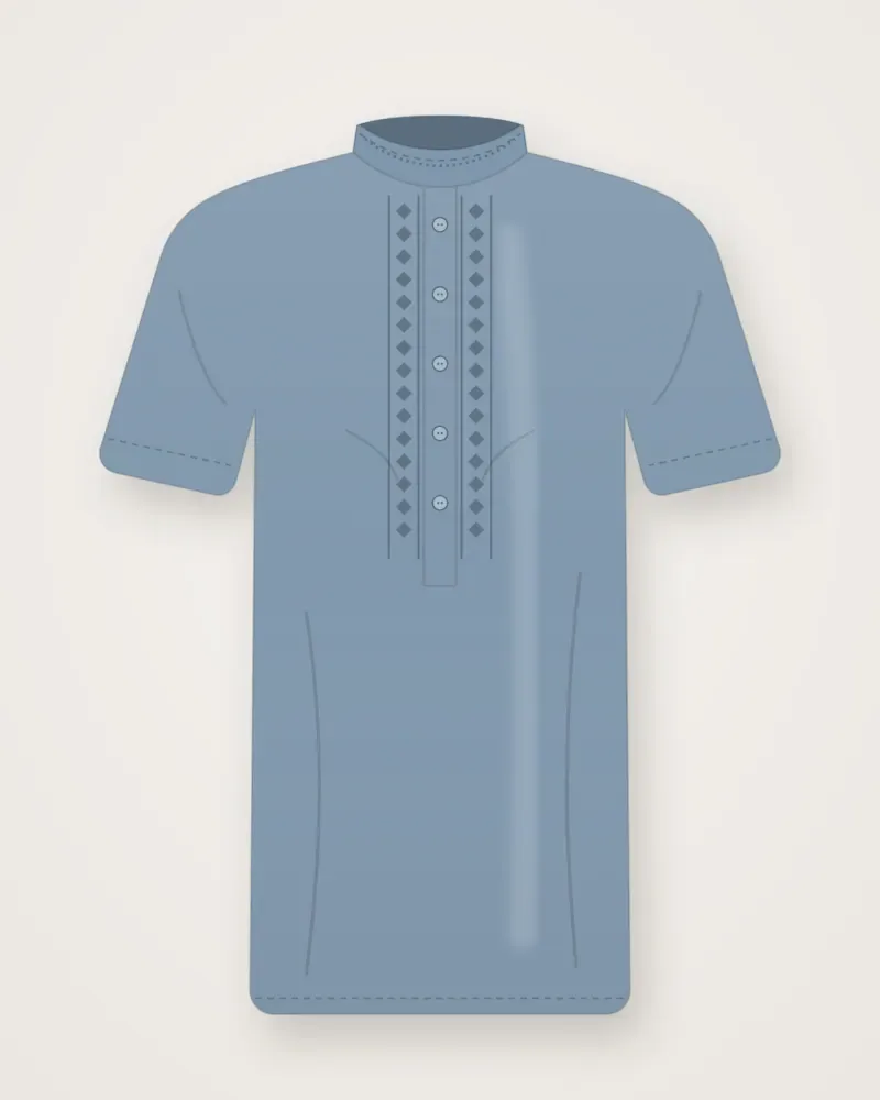 Koko Linen Lengan Pendek, Biru pudar