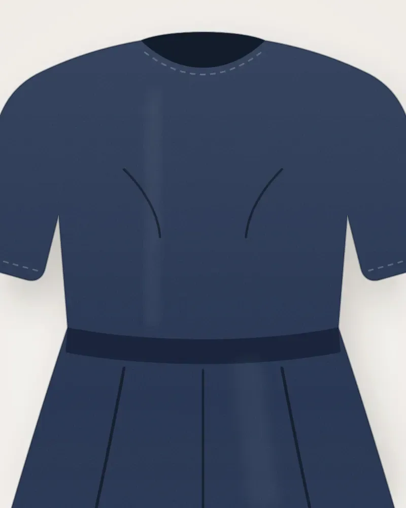 Dress Midi Harian, Navy, tampak dekat