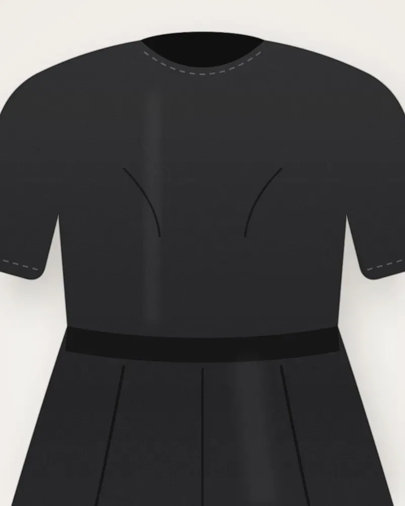 Dress Midi Harian, Hitam, tampak dekat