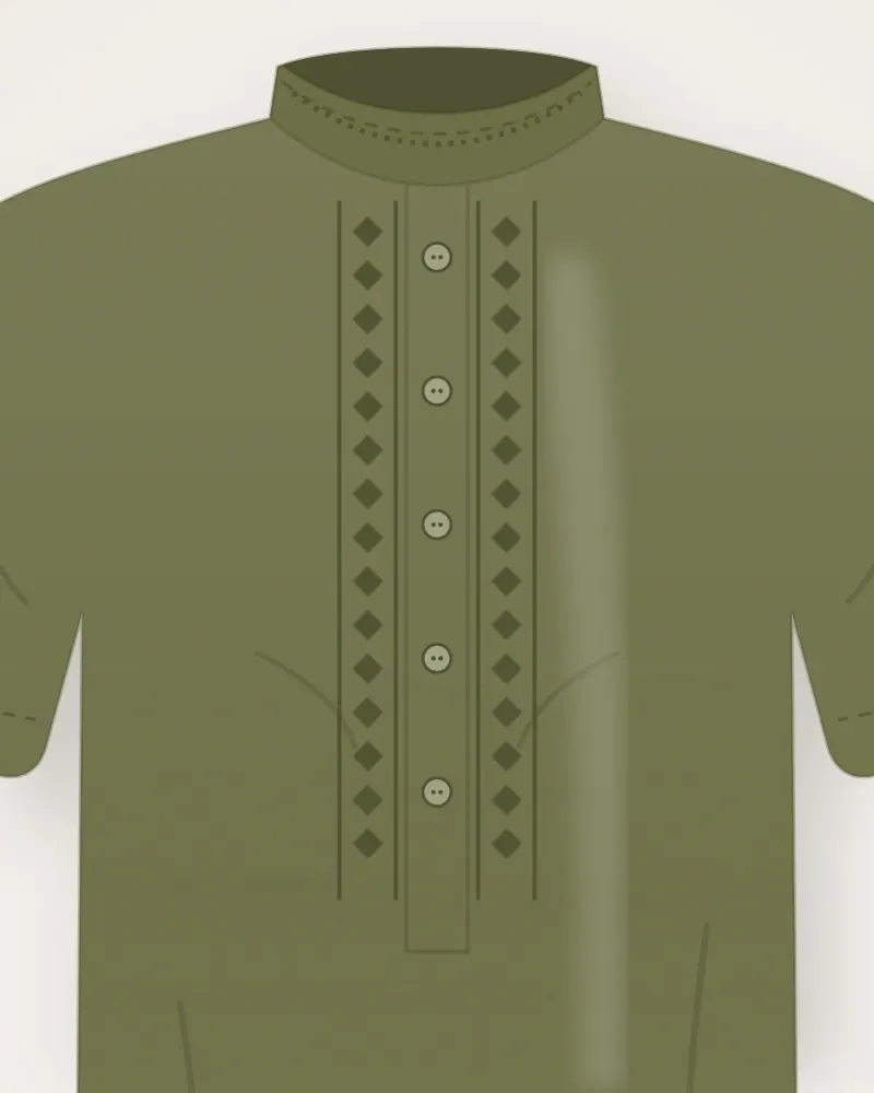Koko Linen Lengan Pendek, Zaitun, tampak dekat